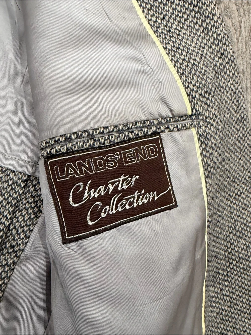 Vintage Lands' End Charter Collection Gray Herringbone Tweed Wool Sport Coat 40R
